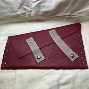 2/$15 Unique Handmaiden Burgundy Leather Clutch with Stud Accents